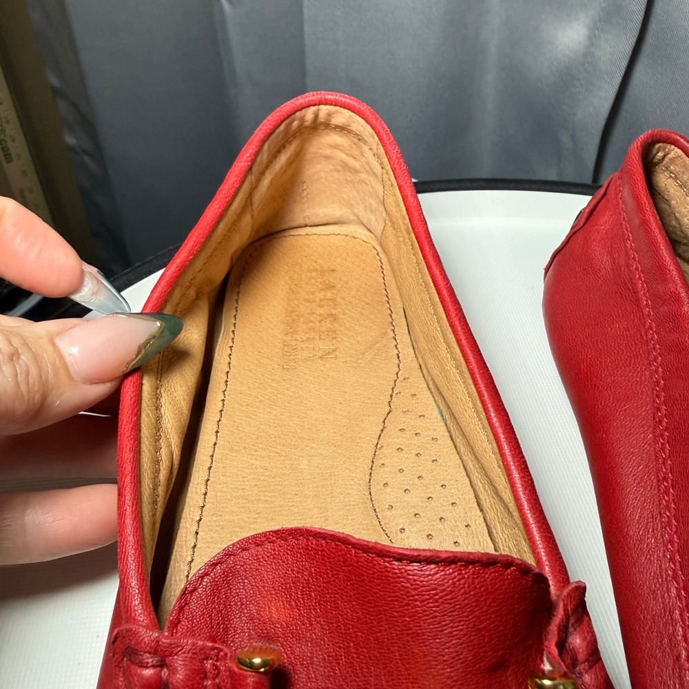 LRL Galiana Driving Loafers 10B Red Leather Gold Hardware Moc Toe Casual Classic - Picture 9 of 11